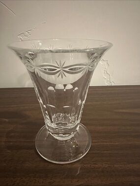 William Yeoward Etched Clear Glass Pedestal Bud Vase - Elegant Star Motif